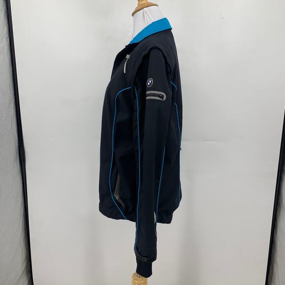 BMW Jacket Women M Medium Black Blue Athletics Full Zip Reflective Detach Sleeve - Picture 5 of 13